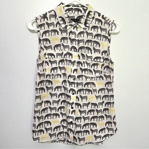 Talbots Size 8P Novelty Zebra Print Sleeveless‎ Button Down Tank Top Blouse